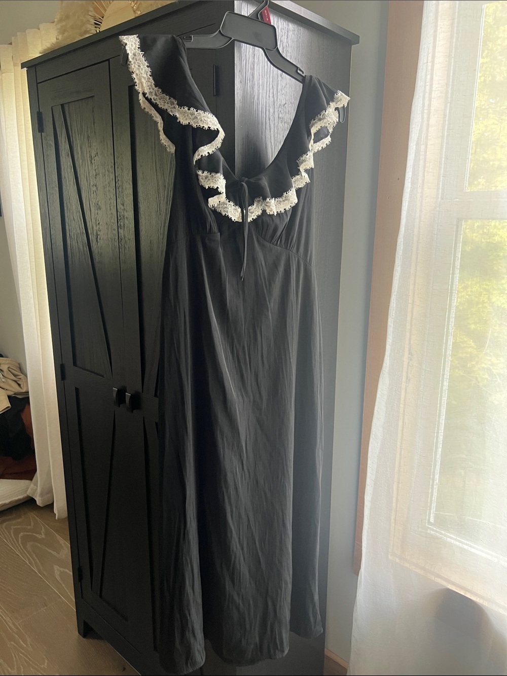 Universal Thread Black Maxi dress with Cream Lace Trim